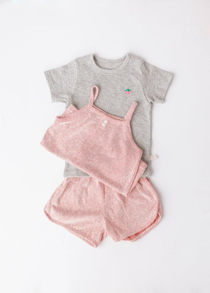 Strawberry Embroidered Ribbed Tee