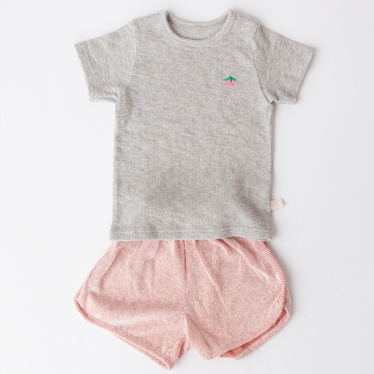 Strawberry Embroidered Ribbed Tee